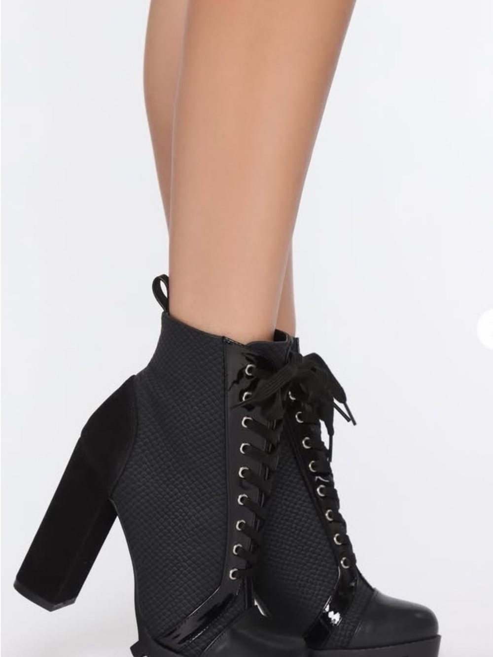 Fashion Nova Black Lace-Up Platform Block Heel Ankle Boots
